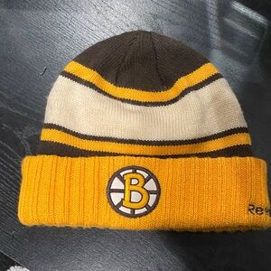 Reebok Bruins Hockey Brown and Yellow Striped Beanie